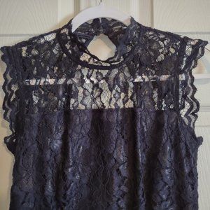 Enfocus Studio~Navy Blue LACE Sleeveless Party Dress~Ladies 4/Small/S~High Neck